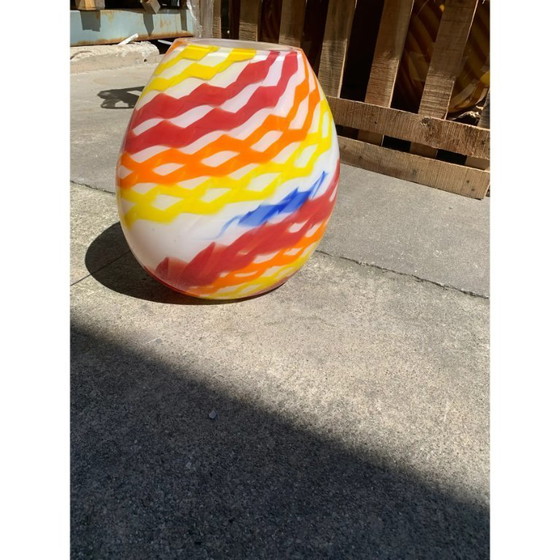 Image 1 of Contemporary Vase in Milky-White Murano Glass with Colored Reeds, Attributed