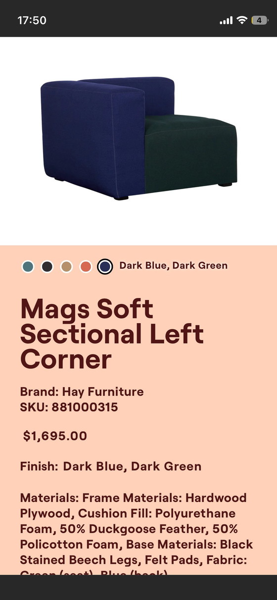 Image 1 of HAY mags soft sofa left corner blue green