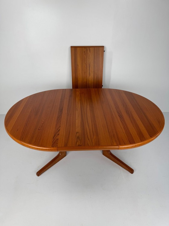 Uitschuifbare Teak Eettafel, Glostrup Møbelfabrik, Denemarken, ca. jaren 60, Hout, Metaal, Bruin (foto 11 van 15)