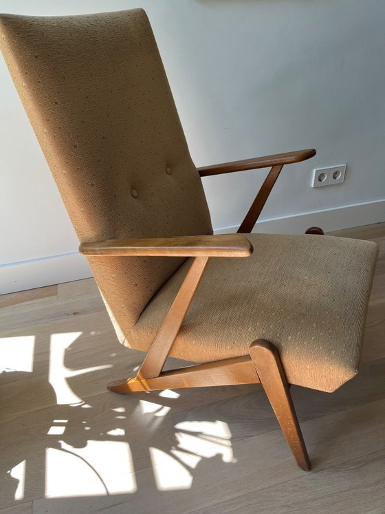 Image 1 of Set van 2 Vintage Pastoe Fauteuils - Gele Stof & Hout