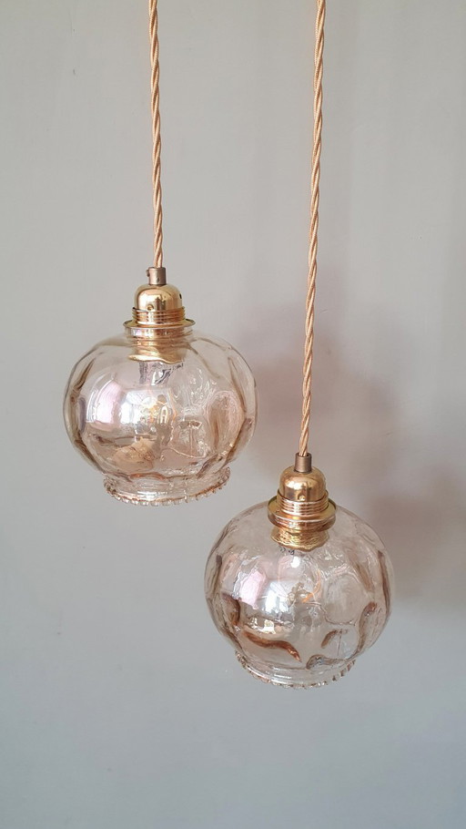 Set vintage di lampade a sospensione color ambra con vetro testurizzato – hanglampen, Metal (photo 2 of 16)