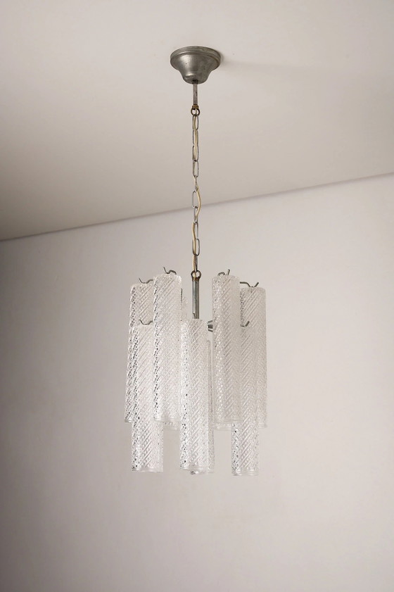 Lampadario in vetro a dodici tubi con motivo a spirale, Italia, anni '60, Plafoniere, Metallo (foto 4 di 9)