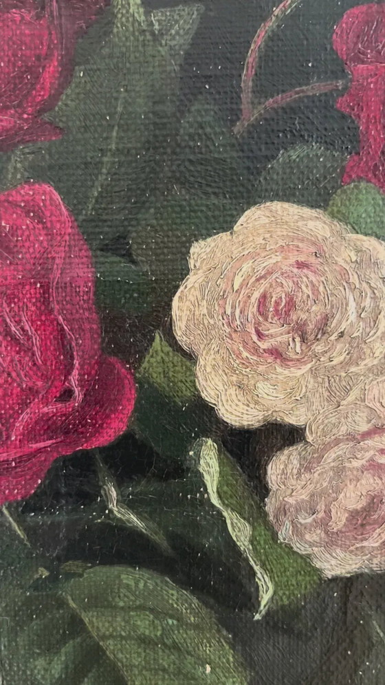 Vintage original floral rose still life oil painting – Paintings & Drawings, Wood, Canvas (photo 4 of 15)