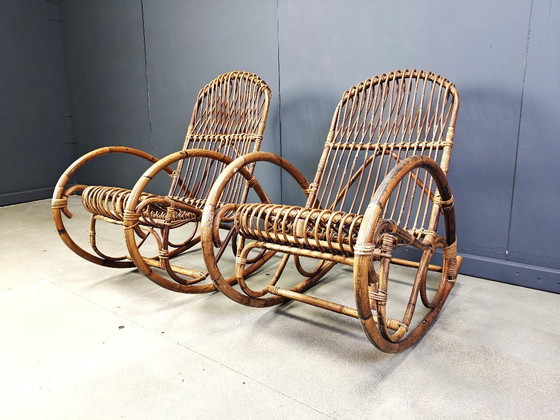 Image 1 of Sedie a dondolo vintage in bambù, anni '60 - set di 2