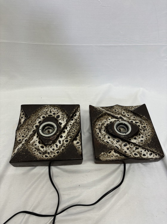Image 1 of Set vintage di lampade da parete in ceramica a lava grassa PAN Leuchten