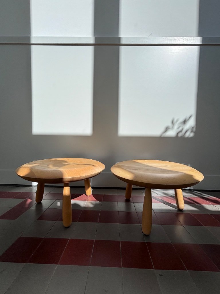 Set - Vintage Postmodern wooden side table/stool 