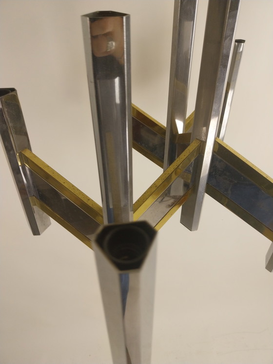 Image 1 of 1 x Geatano Sciolari "Concorde" 9-light pendant lamp in chrome and brass 1970s