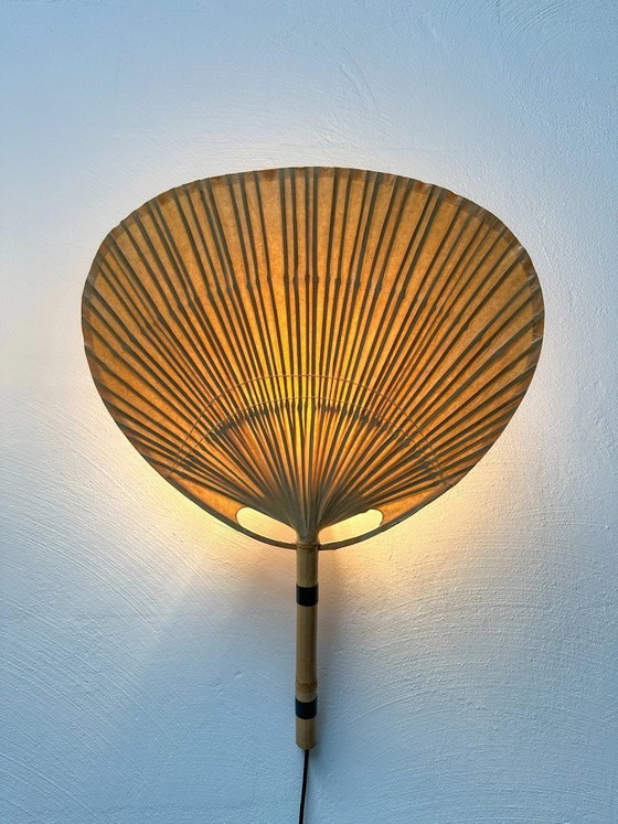 Image 1 of Applique murale vintage Uchiwa III en bambou, conçue par Ingo Maurer pour M-Design, design japonais des années 1970.