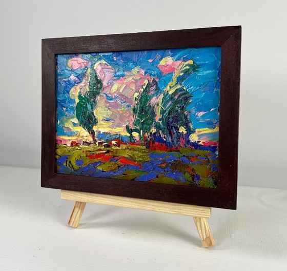 Image 1 of Original Oil Painting Evening Summer Landscape The whisper of the breeze in the fields