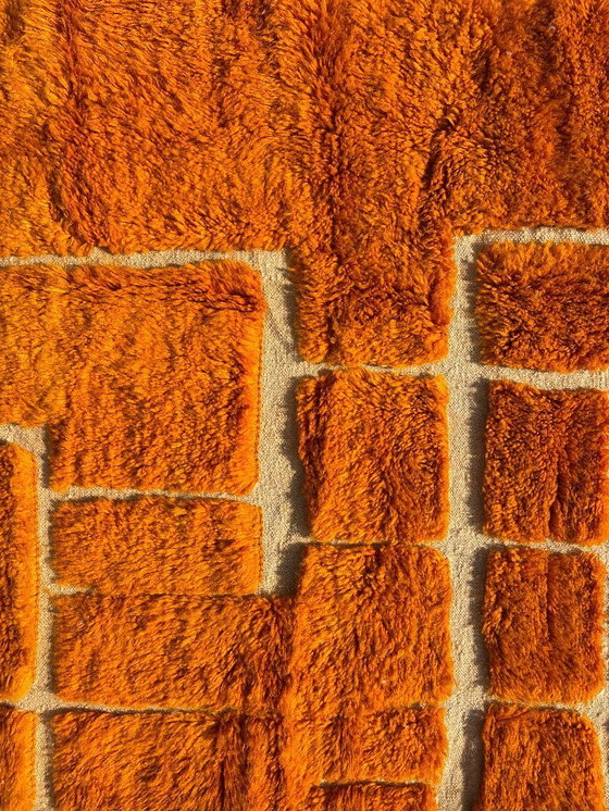 Image 1 of Oranje Marokkaans wollen tapijt 200x300 cm- Handgemaakt geometrisch tapijt - Eigentijds Berber tapijt