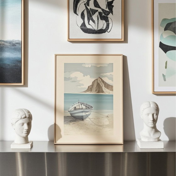 Image 1 of A. Guardieli Mid Century Modern Art Print - Signed & Aluminum Framed