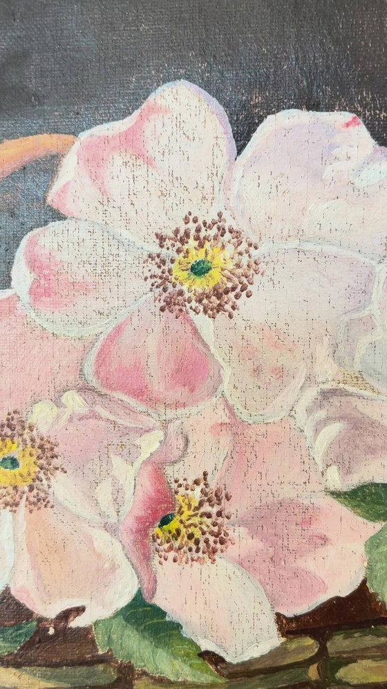 Image 1 of Set of vintage original flower oil paintings, flower still life pair