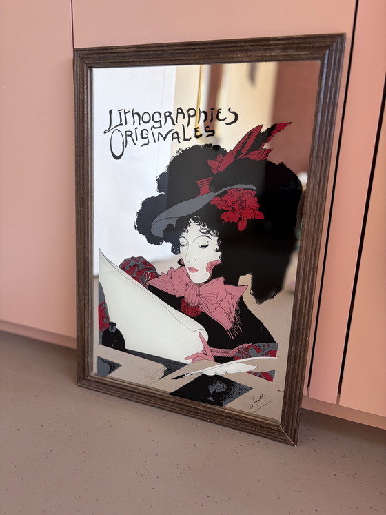 Prachtige vintage Art Nouveau reclamespiegel – Georges de Feure (70s/80s) – Wood, Glass (photo 3 of 8)