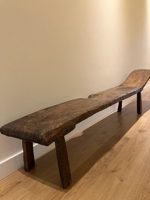 Antique Brutalist Bench / Wabi-Sabi Log Bench – 237 Cm – bankjes, Wood