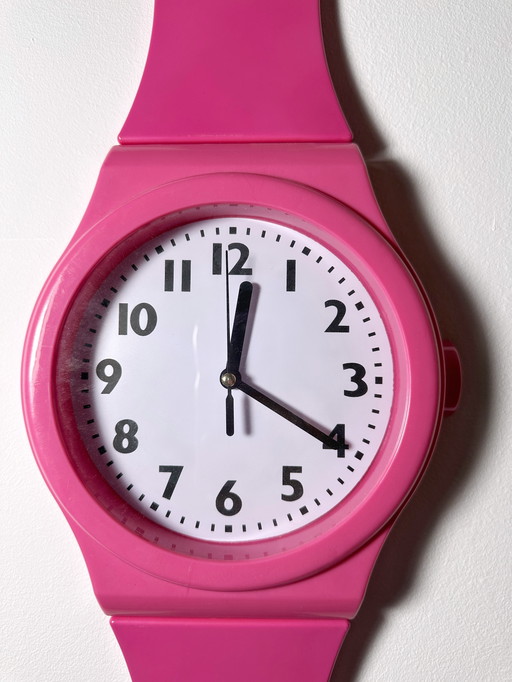 Vintage Xxl Wall Clock Pink Wristwatch Memphis Milano Postmodern Wall Clock 80s Ettore Sottsass 1980 1980s 80s