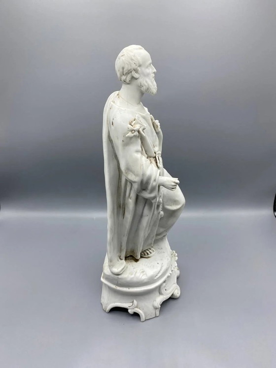 Antike religiöse Statue des Heiligen Josef aus Biskuitporzellan, Ende des 19. – Anfang des 20. Jahrhunderts (photo 4 of 8)