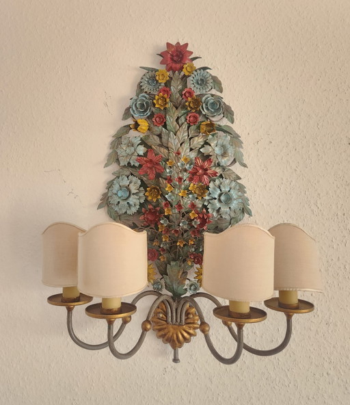 Set di 3 applique da parete CIANI Firenze, dipinte e forgiate a mano, applique fiorentine "Bouquet Floreale", Italia