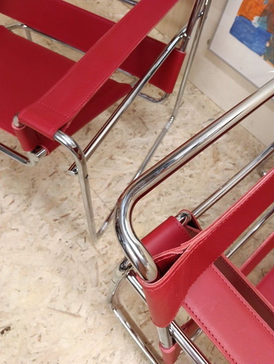 Image 1 of KNOLL Studio Set van 2 WASSILY B3 fauteuils (NIEUW) in rood leer