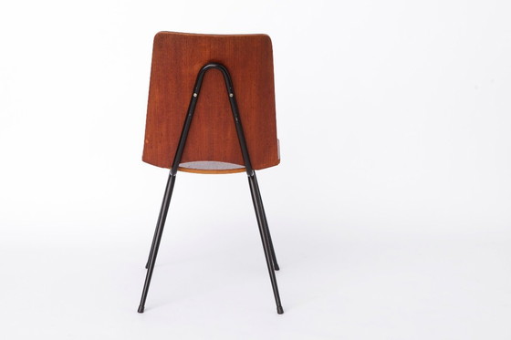 Image 1 of Mid Century Danish Chair 1950s Teak Plywood Chair, Scandinavian Vintage Desk Chair, Metal Frame Dining Chair