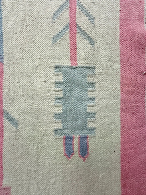 Tappeto Kilim vintage, lana e cotone, stile folk, Polonia, anni '70