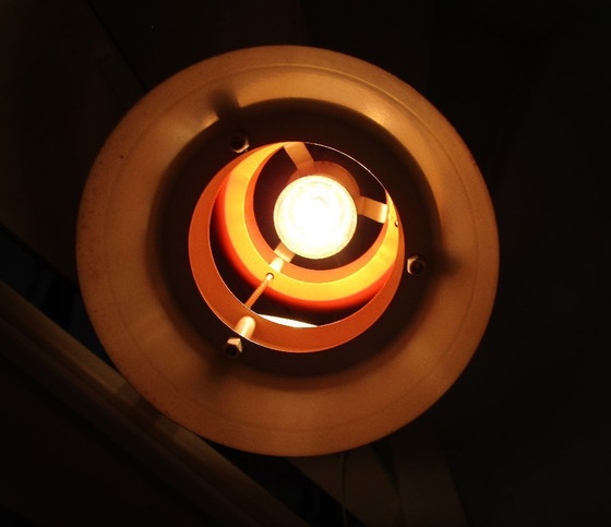 Image 1 of Suspension style futuriste, métal orange, chrome, Massive, Belgique, années 1960-1970