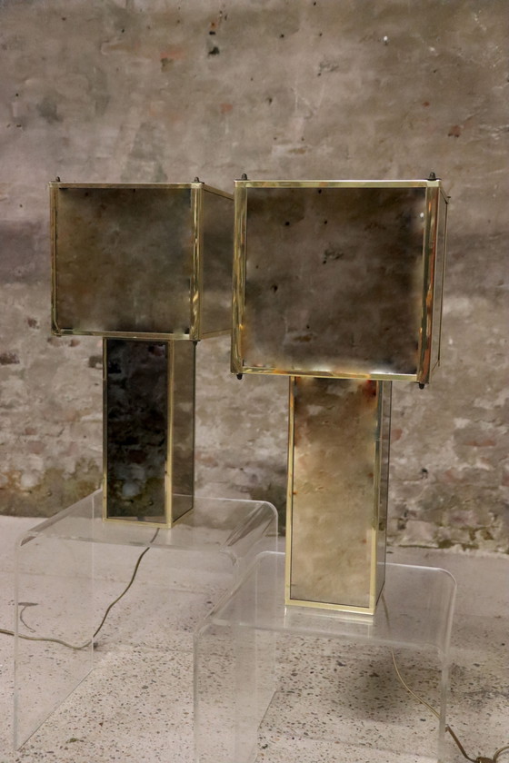 Image 1 of 2x Grote Brutalistische Italiaanse Tafellampen