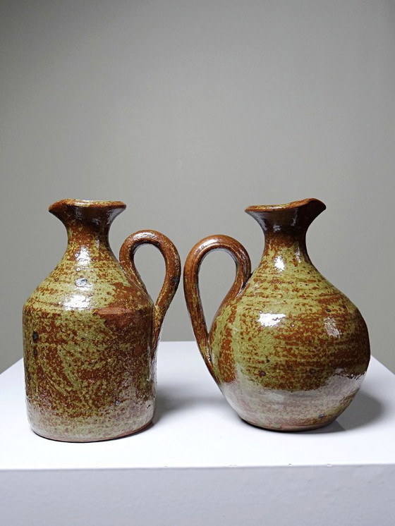 Image 1 of Service à condiments vintage grès pyrité émaillé artisanal style Baudat La Borne