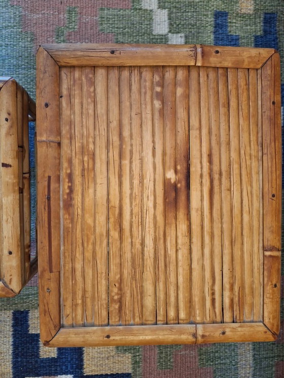 Image 1 of Mid Century Set of 3 Nesting Patinated Bamboo Tables, 1960s