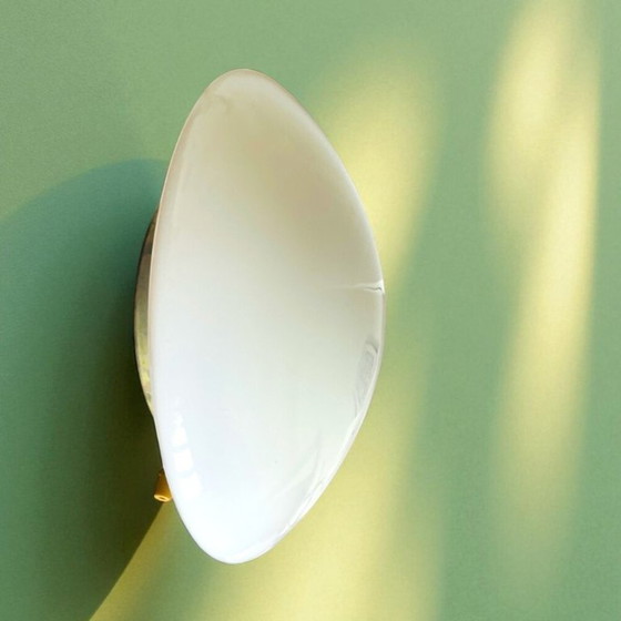 Image 1 of Pair of Art Deco style white opaline glass flush mount ceiling or wall lights 30 and 27cm