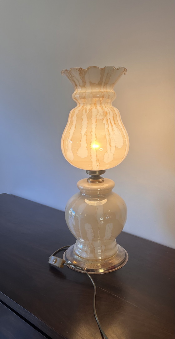 Image 1 of Vintage Lamp Van Glas Met Messing