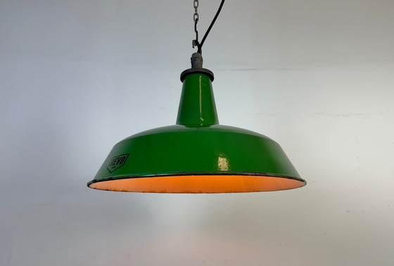 Image 1 of Industrial Green Enamel Factory Pendant Lamp from Revo, 1950s