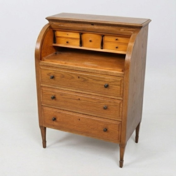 Image 1 of Vintage eikenhouten secretair met rolluik - 80 cm, jaren 1950