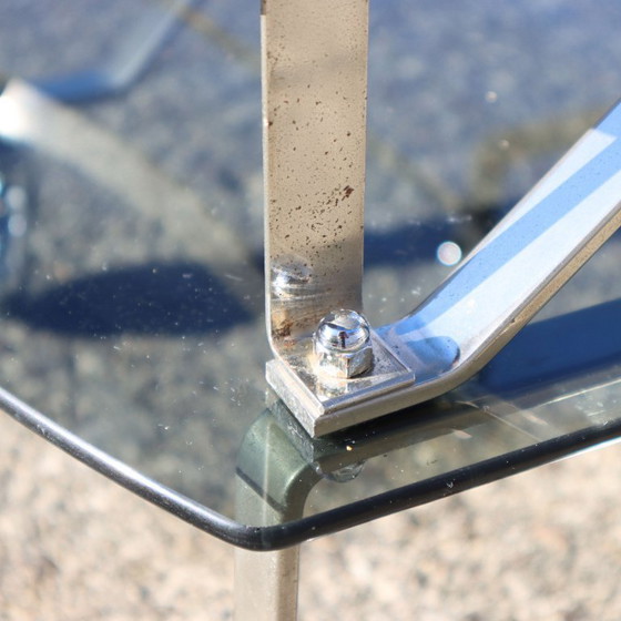 Image 1 of French Mid-Century Smoked Glass and Chrome Bar Trolley-Drop Leaf Bar Cart-Vintage Two Tier Dessert-Bar Trolley-60s