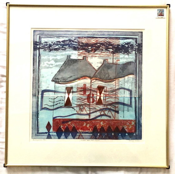 Image 1 of Margo Ellen - Houses by the water - gravure en couleur - signée