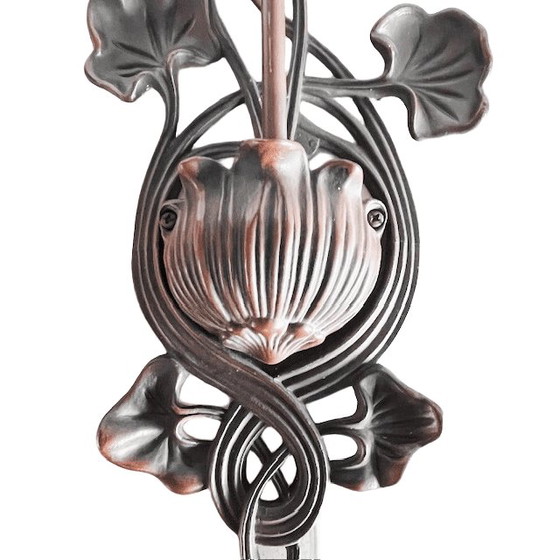 Image 1 of Vintage Meyda Art nouveau stijl wandlamp lelies glas in lood 1980's