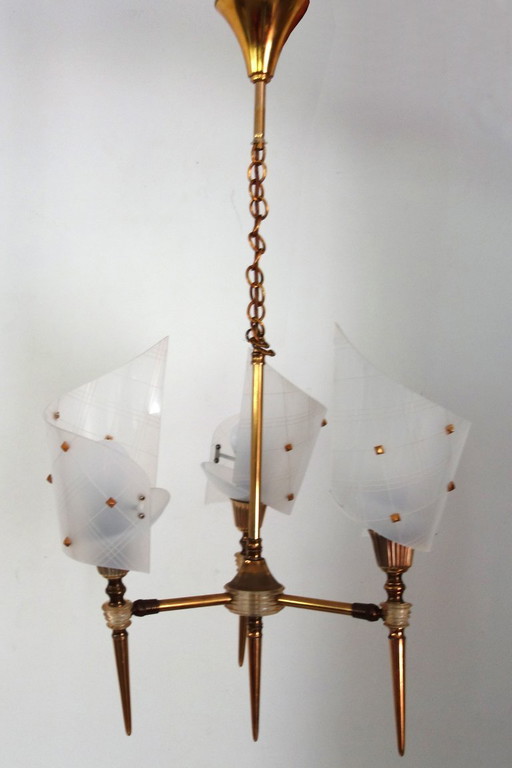 Lampadario vintage rockabilly a 3 luci degli anni '50.