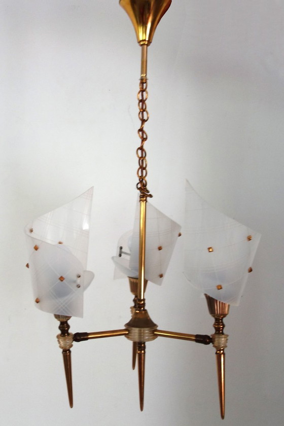Image 1 of Lampadario vintage rockabilly a 3 luci degli anni '50.