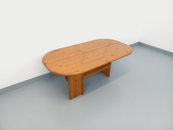 Image 1 of Vintage rectangular oval modernist coffee table in solid pine from the 1970s