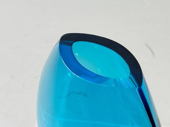 Image 1 of Sarner Cristal glass vase, blue tinted studio glass, Switzerland 1970s