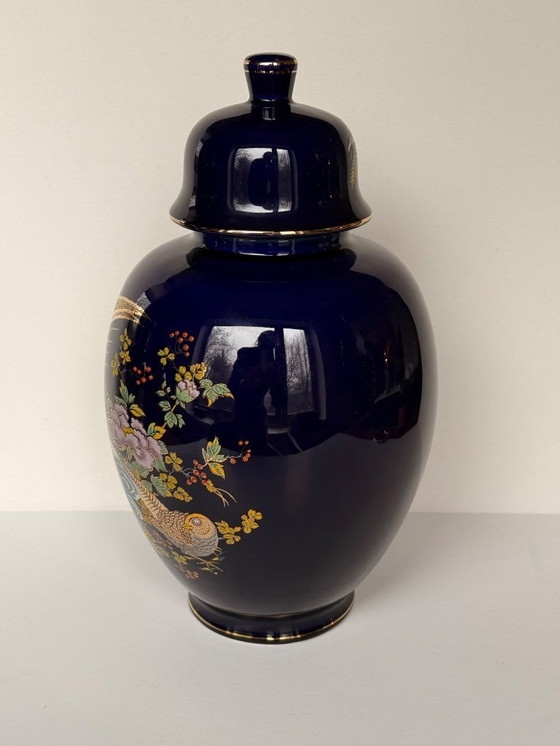 Image 1 of Japanische kobaltblaue Porzellanvase und Schale aus 22-karätigem Gold