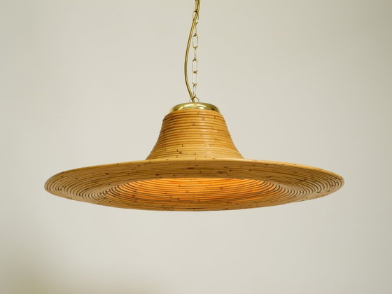 Image 1 of Beautiful, large Italian 1970s bright bamboo wood ceiling pendant lamp Vivai del Sud