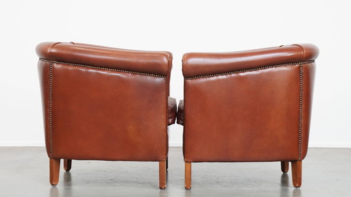 2 x Fauteuil Club de style anglais en cuir de boeuf