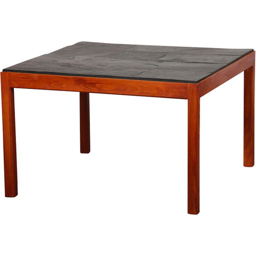 Mesa de centro vintage de madera y pizarra, 1970