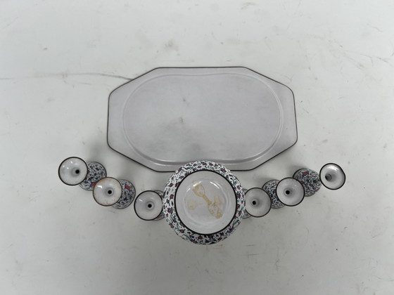 Image 1 of Vintage Perzische mina art emaille wijn set
