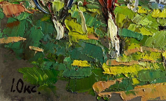 Image 1 of Original Oil Painting Day Village Landscape Spring scent of nature