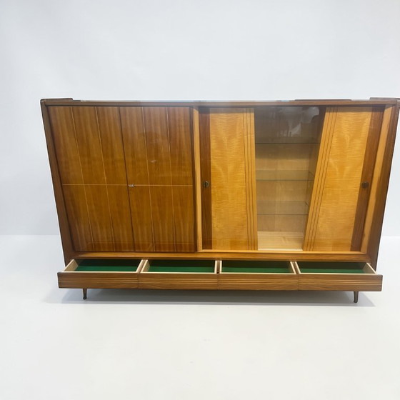 Image 1 of Exclusieve Duitse vintage barkast/woonkamerkast uit de jaren 50, hout in Riva-bootstijl.