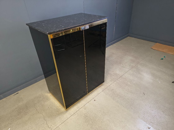 Image 1 of Bar de style Maison Jansen en laque noire et marbre, années 1970