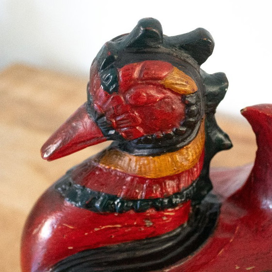 Image 1 of Statuetta vintage in legno raffigurante un drago/gallo, in una scatola unica, arte popolare asiatica.