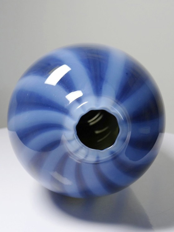 Image 1 of Pair of vintage Murano glass vases in smoked glass lined with opaline glass, soap bubble design