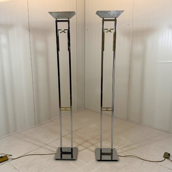 Image 1 of 2 lámparas de pie Arte Lumen, cromadas y de latón, de los años 70